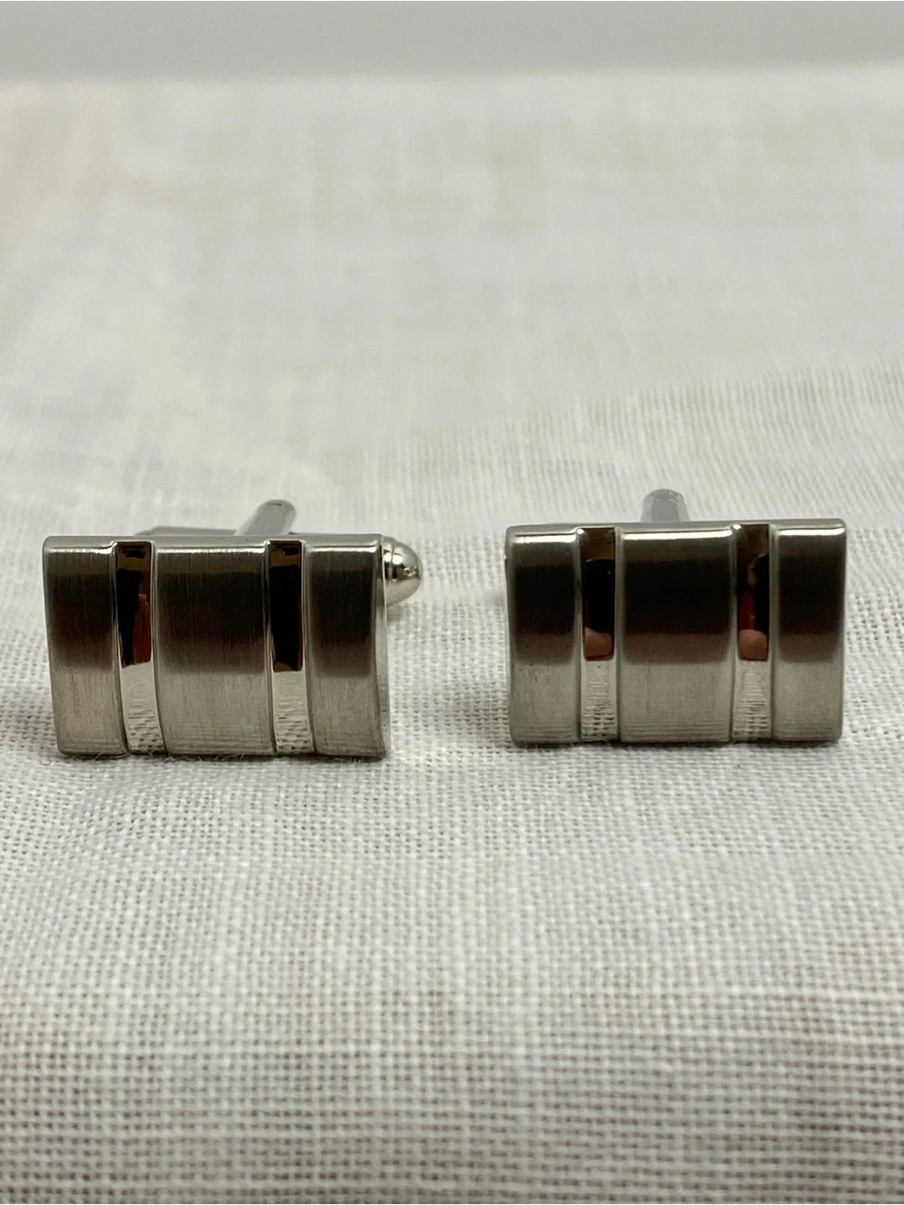 Kenneth Roberts Silver Tone Brushed Polished Rectangular Cuff Links Bullet Back